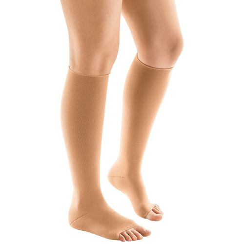 Meia 3/4 Malha Plana Flat Soft 20-30mmHg Aberta Bege XXG Longa