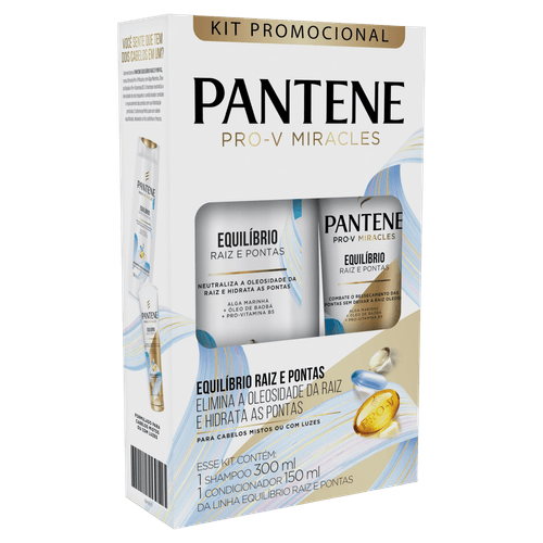 Kit Pantene Shampoo 300ml + Condicionador 150ml Equilíbrio Raiz e Pontas